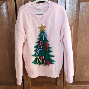 Holiday Time Pink Christmas Tree Sweater with Gold Star